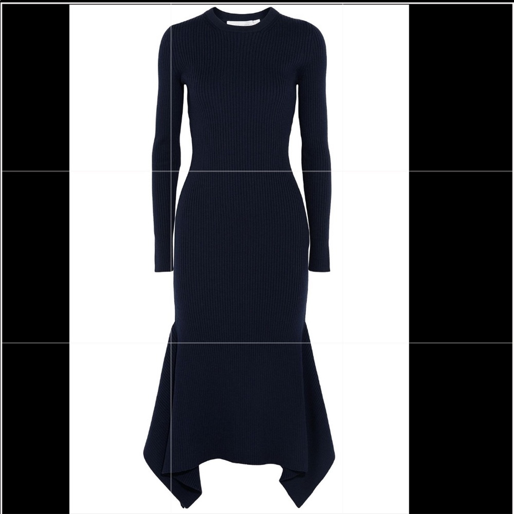 VICTORIA BECKHAM Asymmetric ribbed wool midi dress